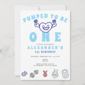 ジムフィットネスエクササイズワンストロングボーイ1st誕生日 招待状 (正面)