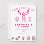 ジムフィットネスエクシーズワンストロングガール1st誕生日 招待状 (正面)