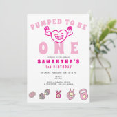 ジムフィットネスエクシーズワンストロングガール1st誕生日 招待状 (スタンド正面)