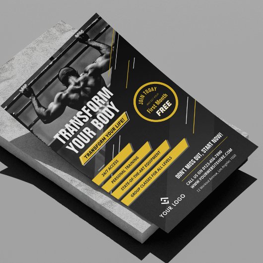 ジムフォトブラック&イエローロゴトレーニングプロモーション チラシ