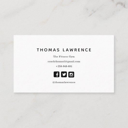 ジム個人コーチモダンミニマルなソーシャルメディア 名刺 (裏面)