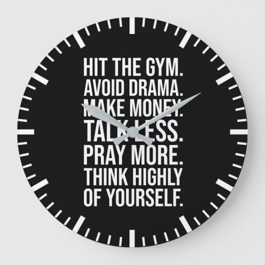 ジム、お金、祈 – 成功動機 ラージ壁時計 (正面)