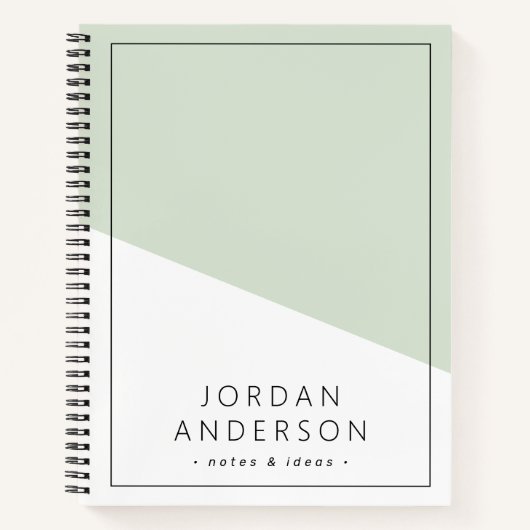 ジモダンオメトリセージグリーンホワイトネームと文字 ノートブック (正面)