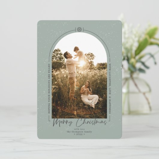 ジモダンオメトリークリスマスグリーン写真 シーズンカード (スタンド正面)