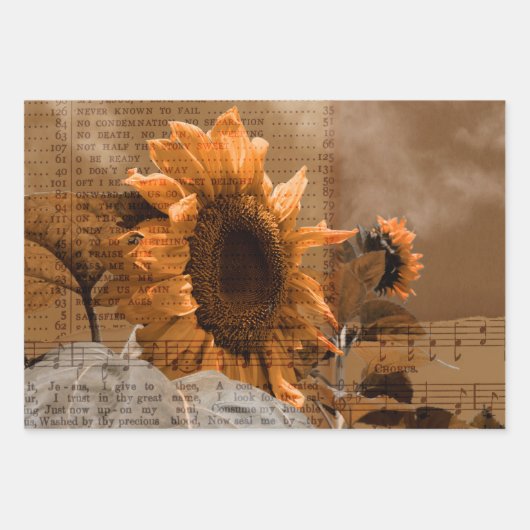 ジャイアントイエローサンフラワーズヒムンミュージックカントリ素朴ー ラッピングペーパーシート (正面3)
