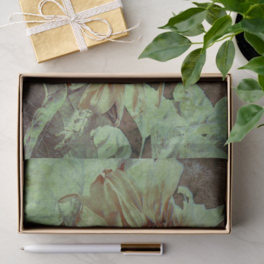 ジャイアントイエローヒマワリーブラウンテクスチャアートデコパージュ 薄葉紙 (ギフト)