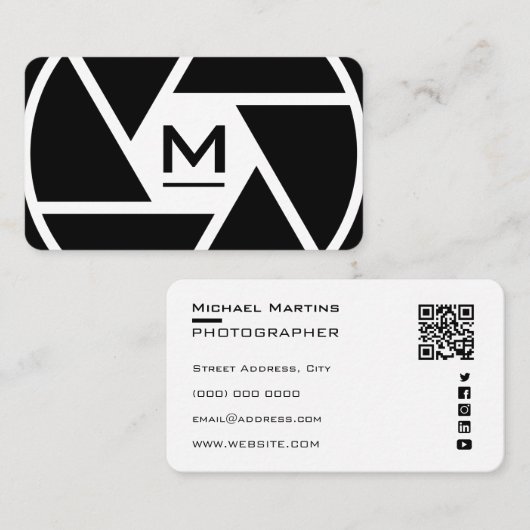 ジャイアントカメラレンズ白黒名刺 名刺 (正面/裏面)