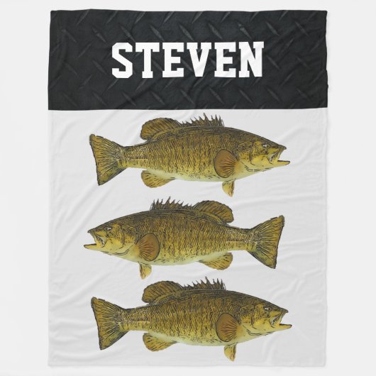 ジャイアントコージースモールマスバス魚釣りメンズネーム フリースブランケット (正面)