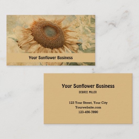 ジャイアントサンフラワーイエロー古いヴィンテージデカップアート 名刺 (正面/裏面)