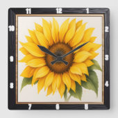 ジャイアントサンフラワーイエロー開花 スクエア壁時計 (正面)