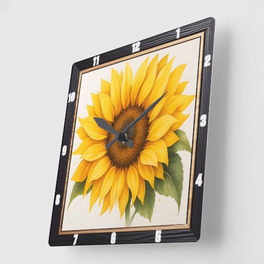 ジャイアントサンフラワーイエロー開花 スクエア壁時計 (傾斜)