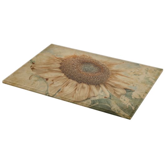 ジャイアントサンフラワーズイエローオールドヴィンテージア素朴ート カッティングボード (角)