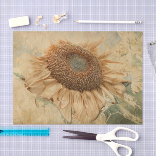 ジャイアントサンフラワーズイエローオールドヴィンテージデカップアート 薄葉紙 (クラフト)