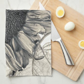 ジャイアントサンフラワーズセピアヴィンテージスタイルアートデザイン キッチンタオル (四つ折り)