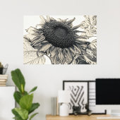 ジャイアントサンフラワーズセピアヴィンテージ夏フローラ ポスター (ホームオフィス)