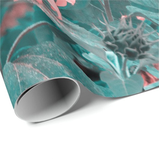 ジャイアントサンフラワーズピンクティール（緑がかった色）フローラアートデコパージュ ラッピングペーパー (ロールコーナー)