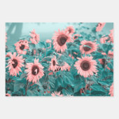 ジャイアントサンフラワーズピンクティール(緑がかった色)フローラデカップアート ラッピングペーパーシート (正面2)