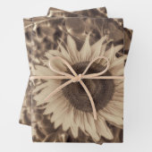 ジャイアントサンフラワーズフィールドヴィンテージセピアデクページ ラッピングペーパーシート (インサイチュ)