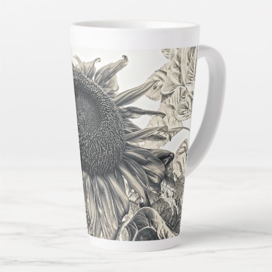 ジャイアントサンフラワーズヴィンテージアンティークセピアアート カフェラテマグ (右アングル)