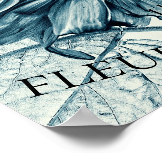 ジャイアントサンフラワーズヴィンテージアートティール（緑がかった色）ブルーエフェメラ ポスター (角)