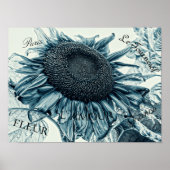 ジャイアントサンフラワーズヴィンテージアートティール（緑がかった色）ブルーエフェメラ ポスター (正面)