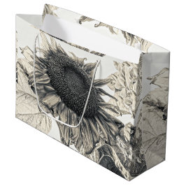 ジャイアントサンフラワーズヴィンテージセピアデザインアート ラージペーパーバッグ