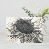 ジャイアントサンフラワーズヴィンテージセピアフローラアート サンキューカード (スタンド正面)