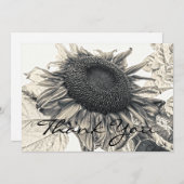 ジャイアントサンフラワーズヴィンテージセピアフローラアート サンキューカード (正面/裏面)