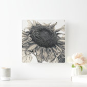 ジャイアントサンフラワーズヴィンテージセピアフローラアート スクエア壁時計 (ホーム)