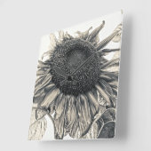 ジャイアントサンフラワーズヴィンテージセピアフローラアート スクエア壁時計 (傾斜)