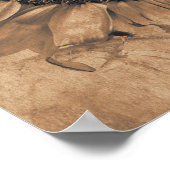 ジャイアントサンフラワーズヴィンテージセピアブラウンフローラアート ポスター (角)