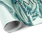 ジャイアントサンフラワーズヴィンテージティール(緑がかった色)グリーンスクリプト ラッピングペーパー (ロールコーナー)