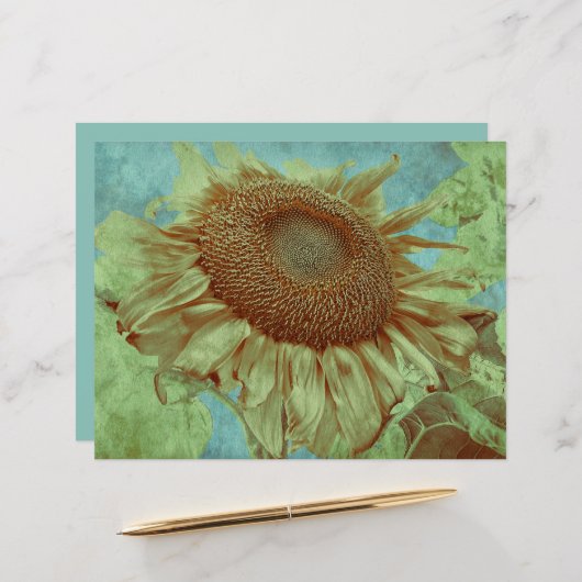 ジャイアントサンフラワーティール（緑がかった色）イエローグリーンアンティークヴィンテージ (正面/裏面インサイチュ)