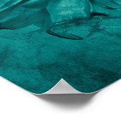 ジャイアントサンフラワーティール(緑がかった色)ブルーヴィンテージアンティーク ポスター (角)