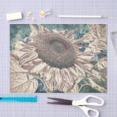 ジャイアントサンフラワーヴィンテージティール（緑がかった色）セピアアートデコパージュ 薄葉紙 (クラフト)