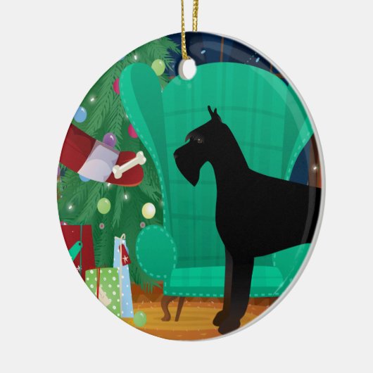 ジャイアントシュナウザーサンタのクリスマスプレゼント セラミックオーナメント (左)