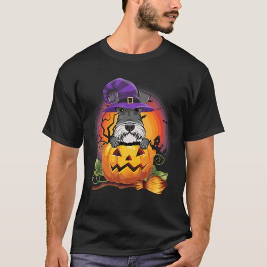 ジャイアントシュナウツァーウィッチパンプキンハロウィーンドッグ恋人 Tシャツ (正面)