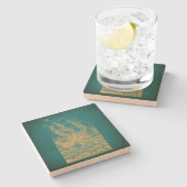 ジャイアントタコ攻撃船ティール（緑がかった色）アンティーククラーケン ストーンコースター (横)