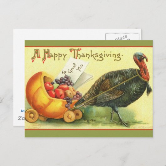 ジャイアントトルコヴィンテージ感謝祭アートカード シーズンポストカード (正面/裏面)