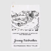 ジャイアントハリネズミとスポーツカーおもしろいアニメ ゴルフタオル (正面)