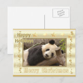 ジャイアントパンダのくま及びベビーのパンダのクリスマスカード シーズンポストカード (正面/裏面)