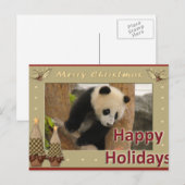ジャイアントパンダのくま及びベビーのパンダのクリスマスカード シーズンポストカード (正面/裏面)