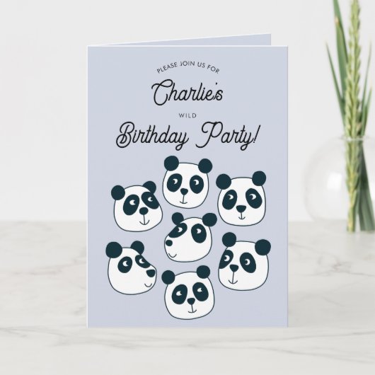 ジャイアントパンダのベアバースデーパーティーへの招待 サンキューカード (正面)