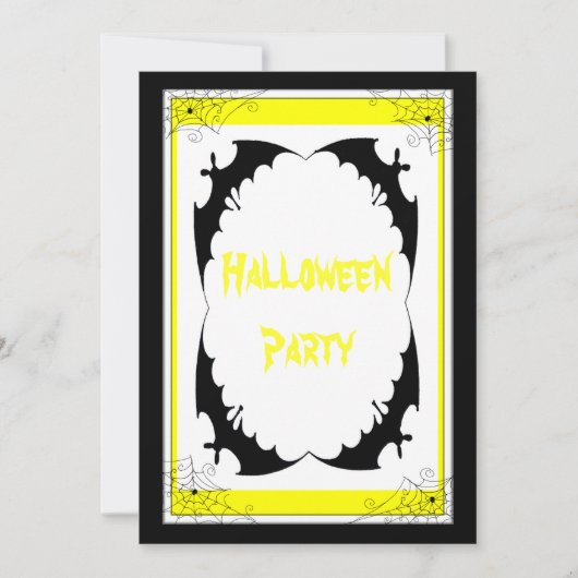 ジャイアントブラックバットとクモの巣 ハロウィンパーティー 招待状 (正面)