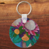 ジャイアントプロテアスとオレンジバラ キーホルダー (正面)