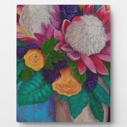 ジャイアントプロテアスとオレンジバラ フォトプラーク (正面)