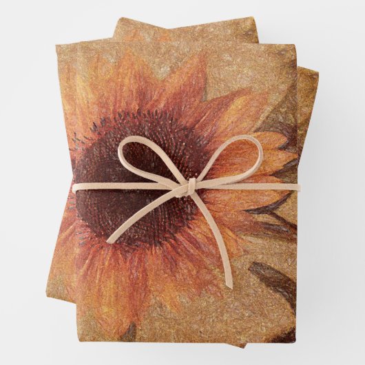 ジャイアントヴィンテージヒマワリフローラアート ラッピングペーパーシート (インサイチュ)