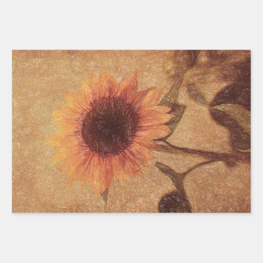 ジャイアントヴィンテージヒマワリフローラアート ラッピングペーパーシート (正面)