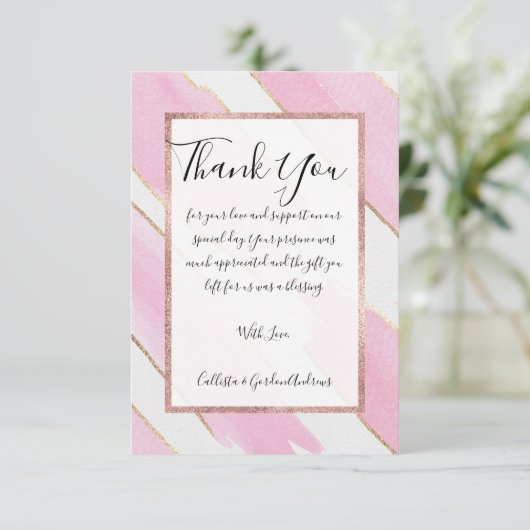 ジャイアント金ゴールドトリミングピンクの水色のブラシストローク サンキューカード (スタンド正面)