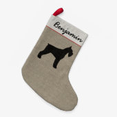 ジャイアント・シュナウザー犬のシルエットのパーソナライズなクリスマス スモールクリスマスストッキング (正面 (吊り時))